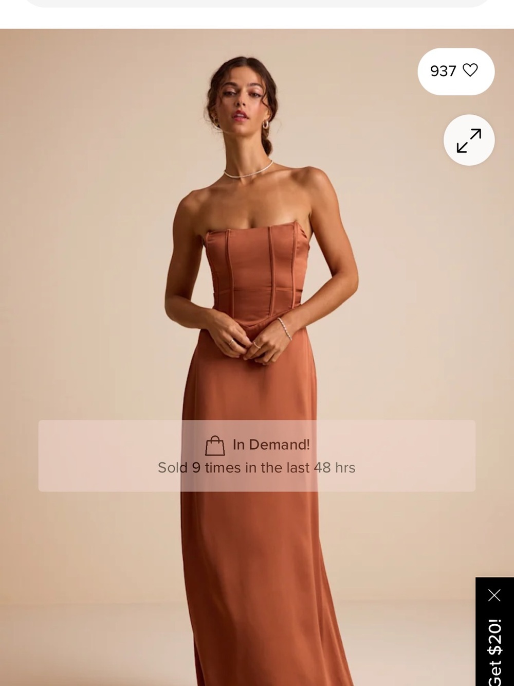 Lulu's Extraordinary Presence Rust Brown Satin Strapless Maxi Dress